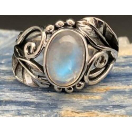Exquisite and Unique 925 Standard Silver Leaf Whirlpool Moonstone Ring Size 6-11