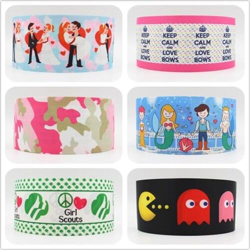 Q&N ribbon 16mm 22mm 25mm 38mm 50mm 75mm cartoon printed grosgrain ribbon webbing 50yards/roll for hair tie free shipping