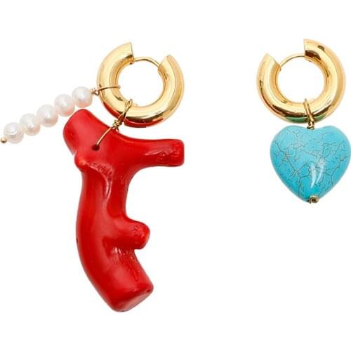 Red coral drop earrings for women trendy pendientes de acero inoxidable para Bohemian New Year Gift серьги ассиметричные