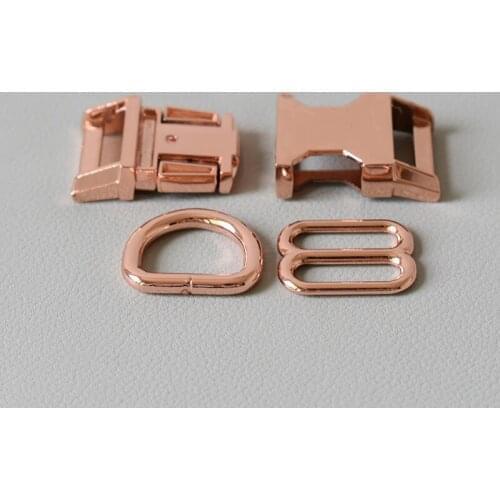 50 Suit 20mm 8 Buttons Metal Dog Clasp Set Webbing Metal Slider DIY Pet Collar Strap Bag Belt Accessory-Rose Gold