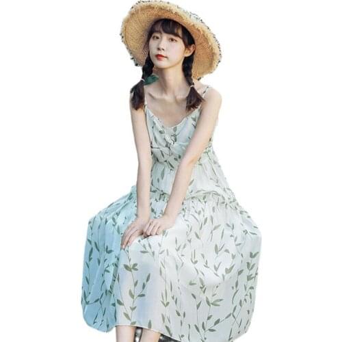 Fashion Sexy Dress Floral V-Neck Sling Dress Maxi Dresses Women Summer Sleeveless Chiffon Beach Long Dress FC831