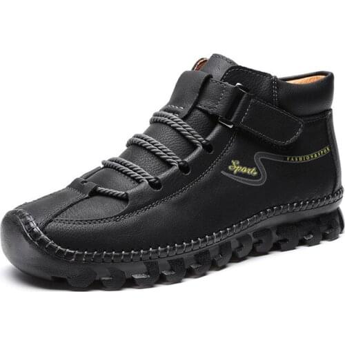 Men’s Boots Shoes Genuine Leather Casual Shoes Men Fashion Non-slip Sneakers 2020 Design Men Leather Boots Big Size