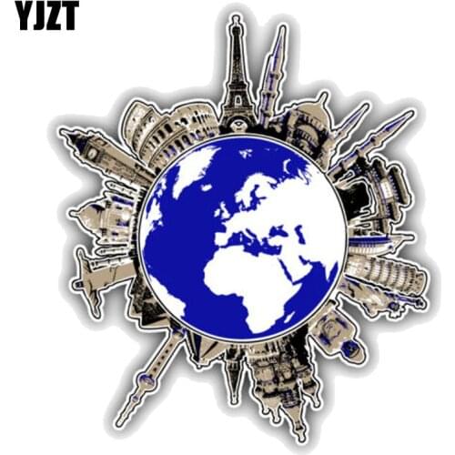 YJZT 11.1CM*13CM World Travel Monument Around the World PVC Motorcycle Car Sticker 11-00457