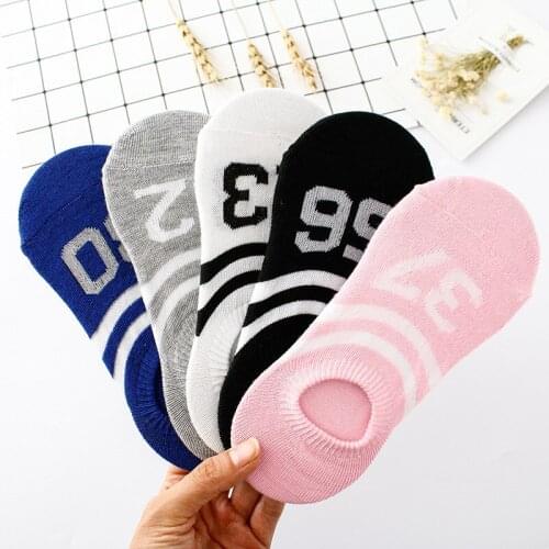 Fashion New Women Invisible Cotton Socks No Show Nonslip Loafer Liner Low Cut Numbers Prints Lady Summer Necessity Sock Slippers