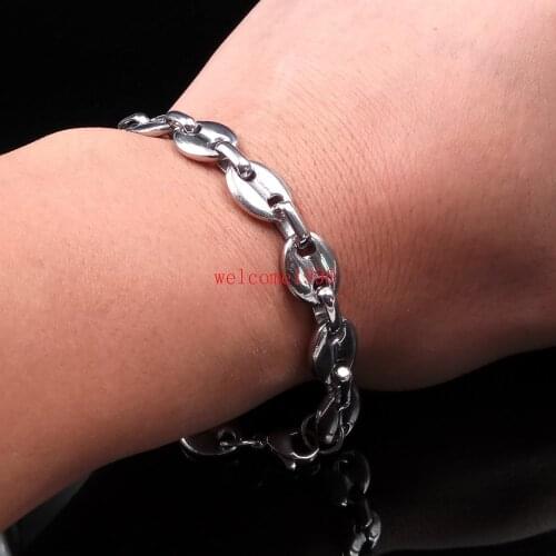 Brand New design Stainless Steel coffee beans Chain Link Bracelet Bangle for Men 9mm