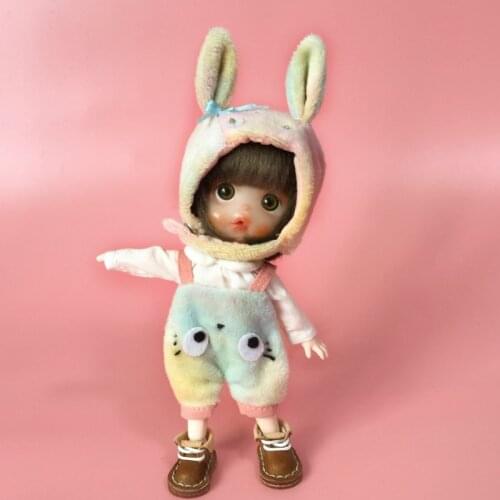Doll Clothes Lovely Overalls hat Long sleeve T-shirt pants set for ob11,obitsu 11,molly, gsc,1/12 BJD Doll Clothing Accessories