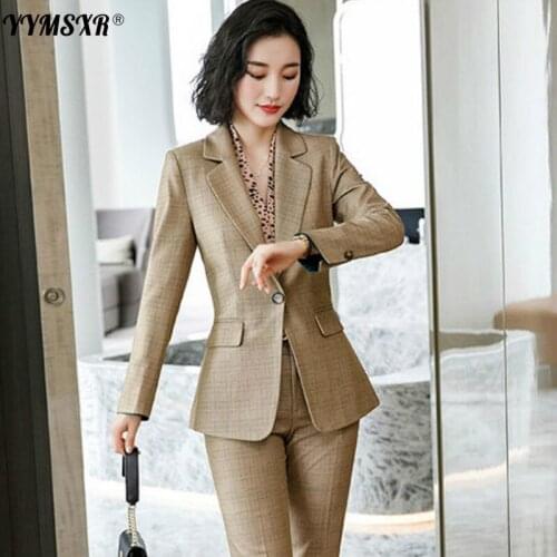 Office Professional Womens Suits High Quality Elegant Casual Autumn and Winter Ladies Plaid Jacket Fashion Trousers Two-piece