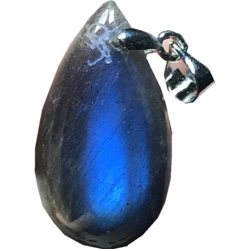 Natural Labradorite Necklace Pendant Jewelry For Woman Man Blue Light Crystal 24x13x6mm Beads Silver Moonstone Gemstone AAAAA