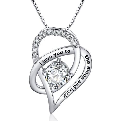 Crystal Heart Pendant Necklace Women I Love You to The Moon and Back High Quality Chain Letter Necklace