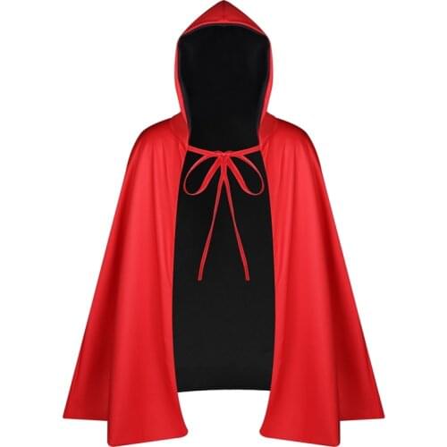 Vampire Cloak Cape Robe With Hoode Red Black Reversible Halloween Costume Carnival Purim Cosplay For Kids