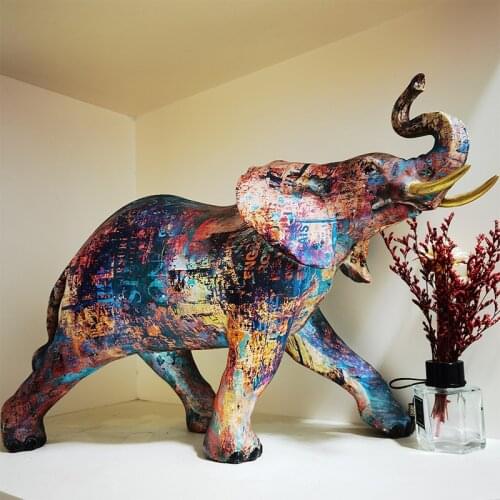 Resin Crafts 41cm Geometric Walking Elephant Sculpture Ornaments Simulation Animal Deco Figurine Home Decoration Statue