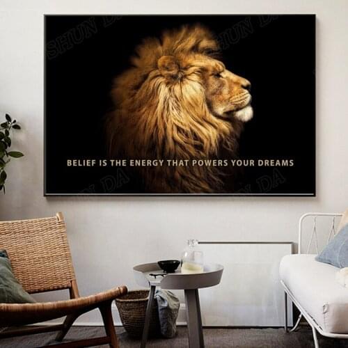 Lion Posters Animal Lion Power Your Dreams Motivational Canvas Wall Art Paintings Nordic Poster on Canvas Prints Decor Bedroom