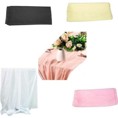 Q0KF Chiffon Table Runner Overlay Sheer Solid Rustic Tablecloth Cover Wedding Decor