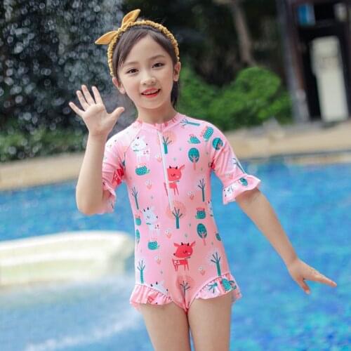 Plus Size Short Sleeve Front Zipper Kids Swimwear For Girls Swimsuit One Piece Bathing Suit For Teen Baby Bathing Suit New