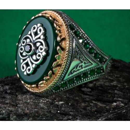 Green Zircon Silver Ring Vintage Men Silver Ring Made In Turkey Solid 925 Sterling Silver