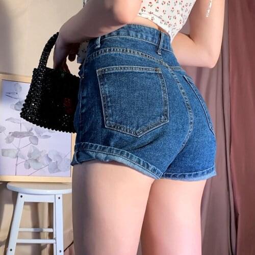 Women Vintage Retro High Waist Folded Hem Denim Shorts Summer Casual Cuffed Jean Shorts for Juniors Clothings
