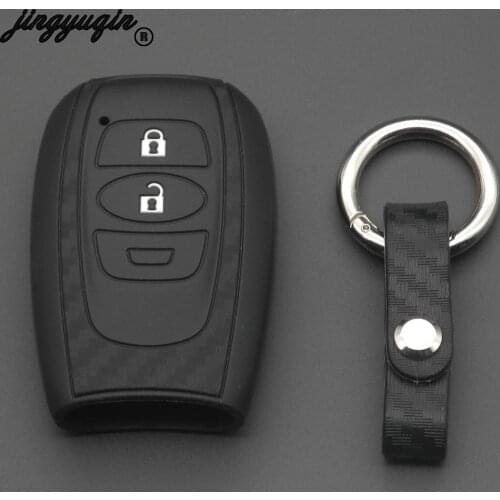 Jingyuqin Carbon Fiber Silicone Remote Fob Keychain Car Key Case for Subaru Legacy Impreza Forester XV Trezia BRZ WRX Levorg