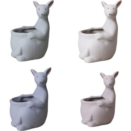 Nordic Kangaroo Shape Ceramic Succulent Planter Animal Cactus Flower Pot Miniature Holder Gardening Container Home Backyard