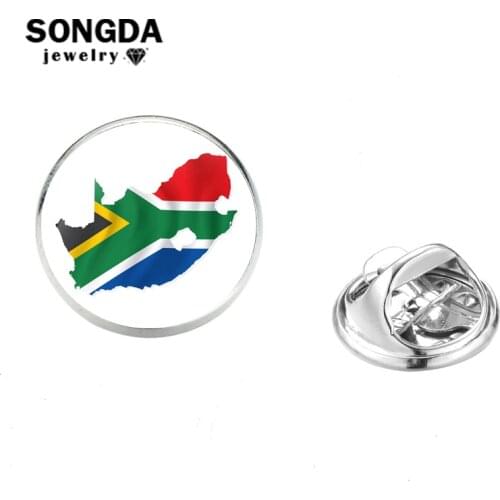 SONGDA South Africa Russia Italy Australia Country National Flag Lapel Pin Silhouette Art Pattern Glass Dome Stainless Steel Pin