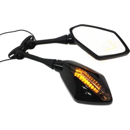 Universal Motorcycle Rear View Side Wing Mirrors w/ LED Turn Signal Light For Kawasaki ZX6R/ZX636/ZX6RR ZX10R ZX12R ER6F Z750S