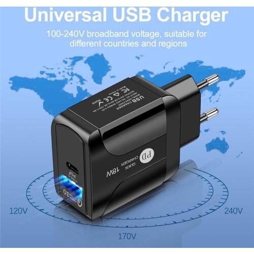 USB Charger PD 18W QC 3.0 Fast Charging Type C Mobile Phone Portable Adapter For iPhone 12 11 Pro 8 Huawei Honor10X LITE Xiaomi