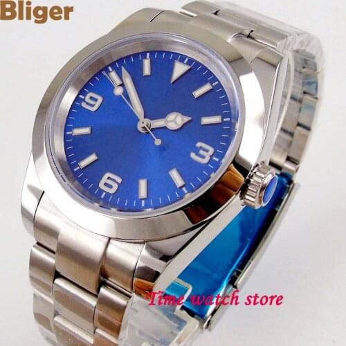 40mm Japanese MIYOTA 8215 automatic wristwatch for men sapphire glass sterile blue dial luminous oyster bracelet Bliger