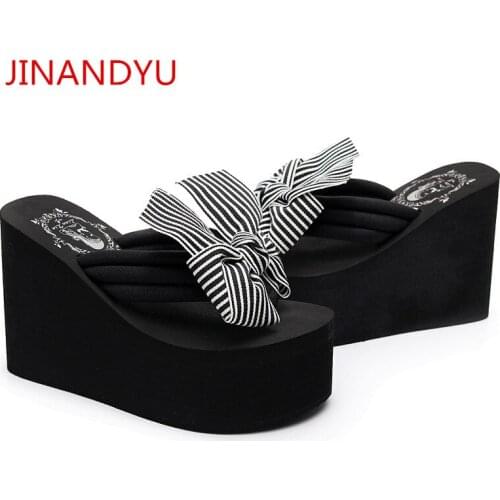 Bow High Heels Wedges Shoes for Women Flip Flops Summer Female Shoes Platforms Ladies Slippers Casuales Beach Shoes Women New