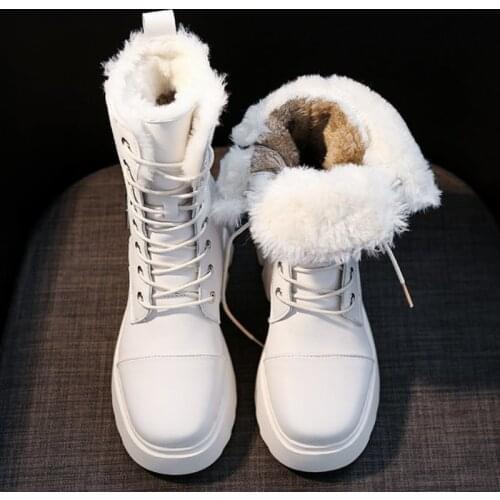 Women Snow Boots Beige Plush Warm Fur Causal Boots fashion Shoes Ankle Booties Platform Thick Sole Lace Up Winter Shoes