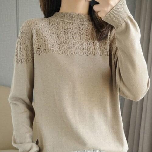 Half Turtleneck Hollow Out Thin Sweater Long Sleeve Pullover Women Fashion Sweaters Woman 2020 Spring Knitted Sweater Tops Femme