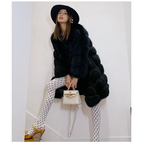 Womens Fashion Plus Solid Color natural fox fur coats Full pelts Cophenagen Arctic Fox Fur jackets outerwear Elegant Coat