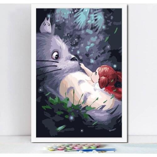 Painting by numbers art paint by number Japanese cartoon Totoro Hayao Miyazaki I colored filling region diy oil manual love f