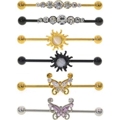 1Pc 1.6x38mm Sun Opal Gem Industrial Piercing Barbells Nails Ear Studs Earrings Plugs Unique Design Body Jewelry