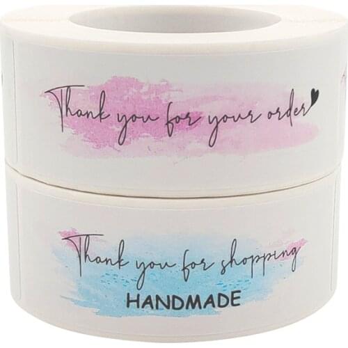 250pcs 3inch*1inch Strip Thank You Sealing Stickers Handmade Labels for Box Bottle Envelope Tag Paper Sticker Self-adhesive Pink