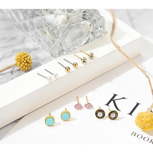 6 Pairs/Set New Sweet Heart-shape Triangle Minimalism Leaf earrings Fashion Simple Exquisite Geometric Ear Studs Earrings