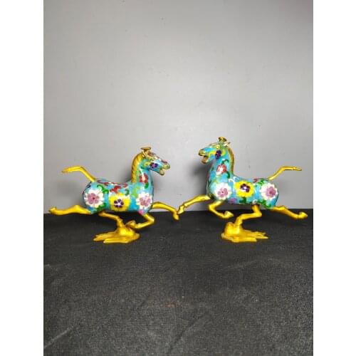 8" Tibet Buddhism Old Bronze Cloisonne Enamel Chinese Zodiac Horse Statue Ma Ta Feiyan Lucky Ward off evil spirits Town House