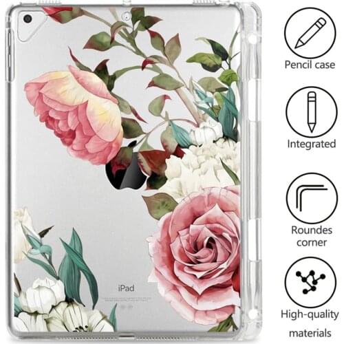 For iPad Pro 11 2020 Beautiful Flower Case Tablet With Pen Slot Clear Soft Cover Funda iPad 7th Generation Case Mini 1 2 3 Coque