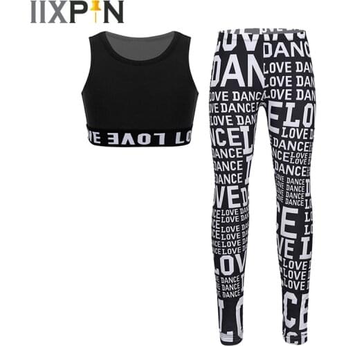 Kids Girls Jazz Dance Costume Outfit Modren Street Dance Wear Sleeveless Tanks Tops Crop Top With Pants Leggings Tights Set