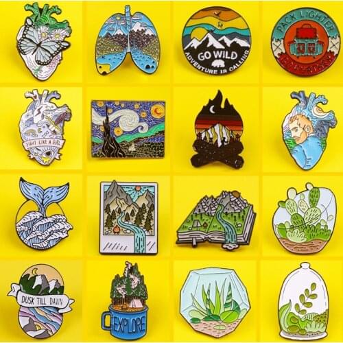 Prajna Outdoors Mountain Forest Enamel Pin Custom Wild Camping Hiking Brooches Clothes Lapel Pin Adventure Badges Jewelry Gift