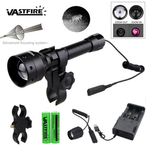 T50 Zoomable Infrared Weapon Light 850nm IR Night Vision illuminator 50mm Focusing Lens Hunting Flashlight For 25.4mm Ring/Mount
