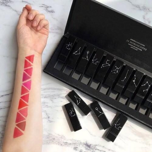 12pcs/set 12 Constellations Lipsticks Lip Glaze Waterproof Long Last Makeup Moisturizing Lipstick Set Matte Lipstick Cosmetic