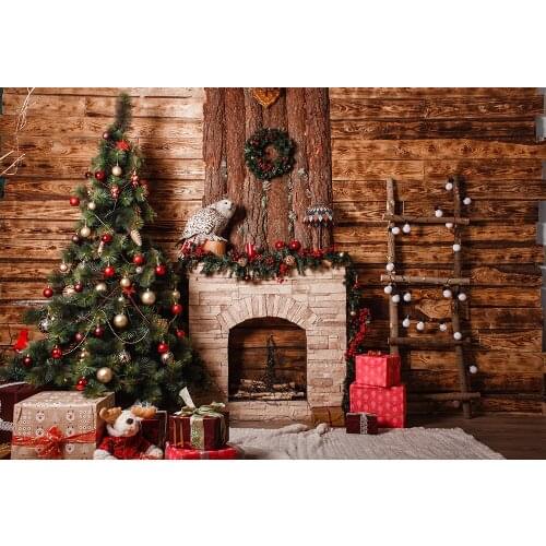 HUAYI Photography Backdrop Christmas trees fireplace wood Baby Child Birthday Customize family Photo Background Studio Photocall