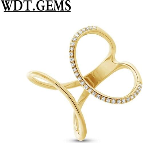 0.12 CT 10K Yellow Gold Natural Round Cut Diamond Dainty Open Wrap Curved Ring