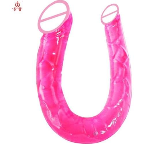 Jiuai Double Long Jelly Dildo Stimulate Vagina Anal Plug Masturbation Huge Realistic Toys for Couple Sex Games