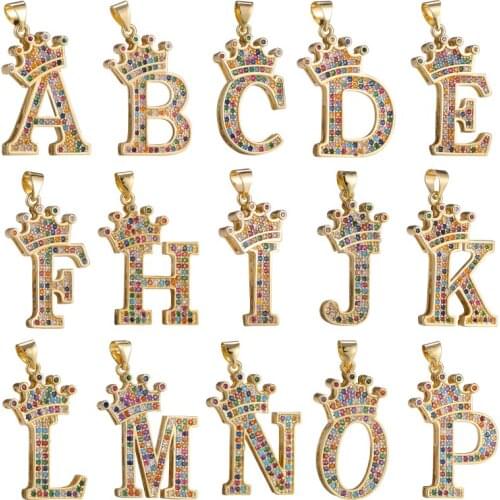 JUYA 26 Letter Charms Pendants For Necklaces Making Mixcolors Zirconia Necklace Pendant Handmade Jewelry Findings Accessories