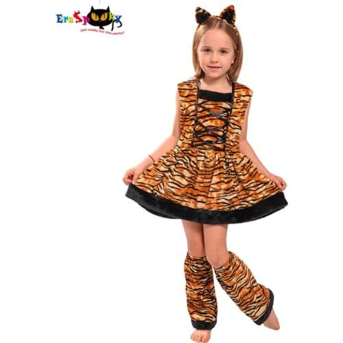 Eraspooky Carnaval Costumes For Kids Cute Head band Children Cosplay Lovely Halloween Costume Tiger Costume Dress For Girls