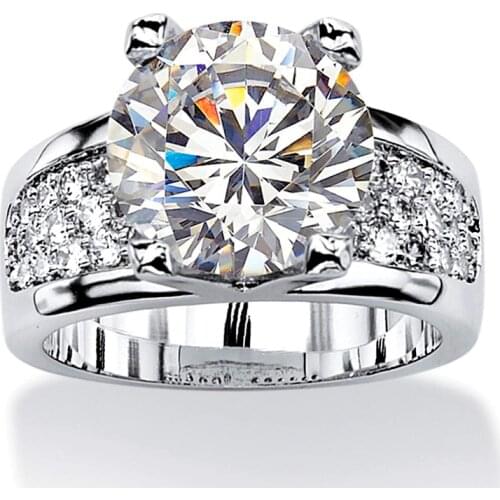 Huitan Silver Color White CZ Women Wedding Rings Full Cubic Zircon Bling Engagement Party Ring Anniversary Gift Eternity Jewelry