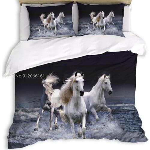 Animal Horse Bedding Set Galloping Horse Soft Duvet Cover Set Comfortable Bed Quilt Cover Kid Bedding Set Luxury Queen King Size