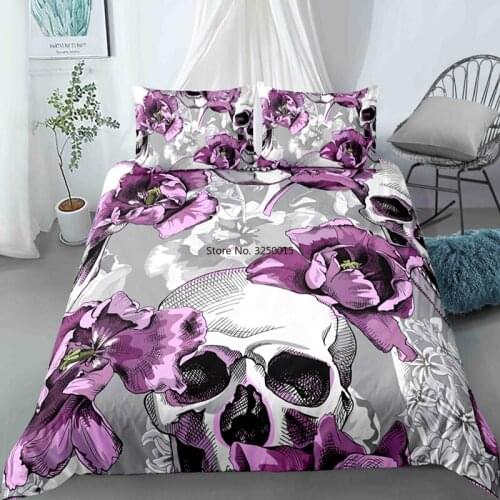 Horror Skull Bedding Set Boho Quilt Comforter Duvet Cover Sets Single Double Queen King Size with 1/2 Pcs Pillowcase Bedclothes