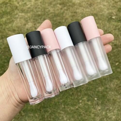 Cosmetic plastic transparent luxury clear bottle big wand brush empty pink white lip gloss tubes round lip balm tube custom logo