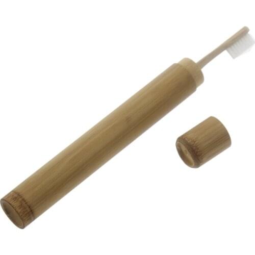 1PCS 21*2.7cm Round Travel Adult Natural Bamboo Toothbrush Tooth Brush Tube Holder Box Case With Toothbrush